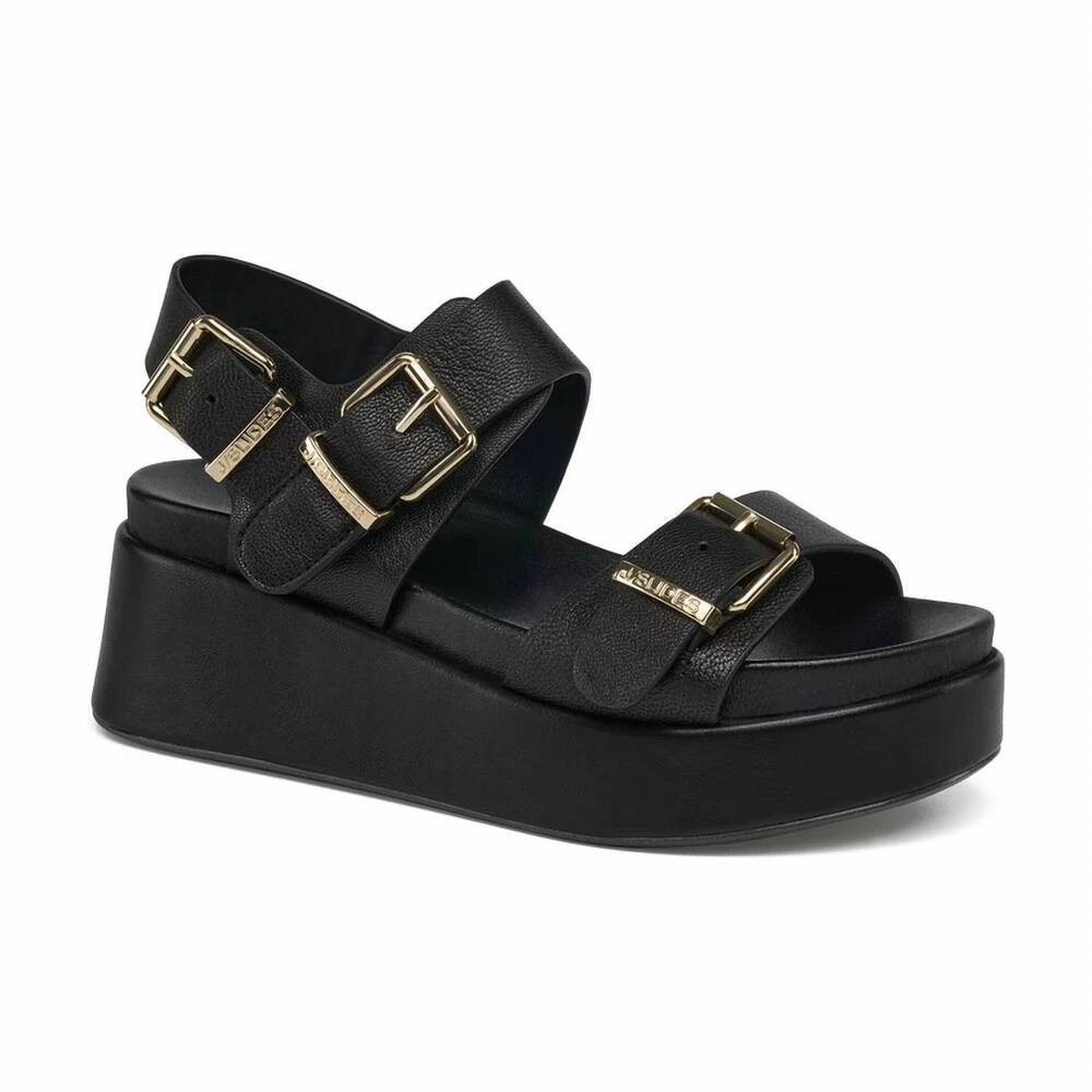 NEW J/SLIDES women's brooke leather platform sandals in black patent